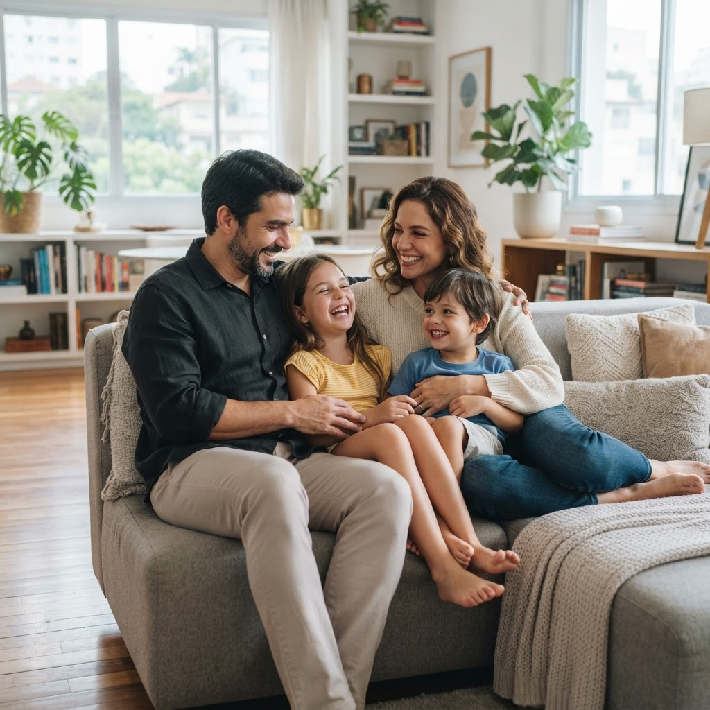 Família protegida pela Libero Seguros em casa